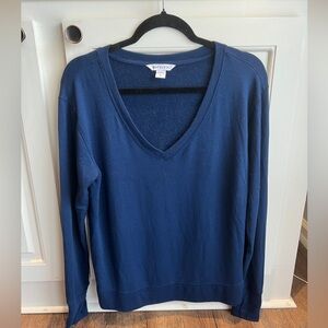 Athleta Sunrise V Neck Sweatshirt Long Sleeve Navy Blue Athleisure Medium